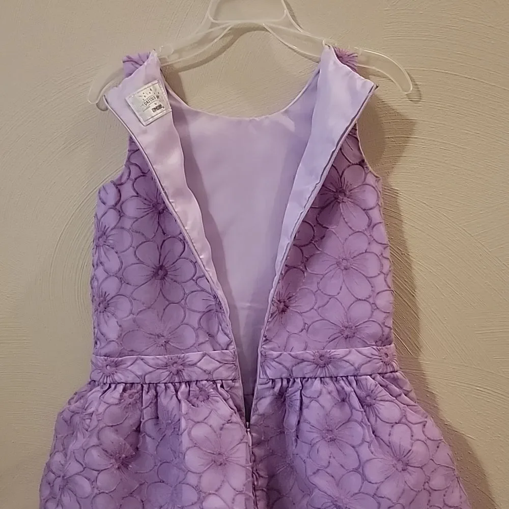 DRESSED UP BY GYMBOREE LILAC DROPPED WAIST FLORAL PRINT DRESS WITH BOW, SIZE 5